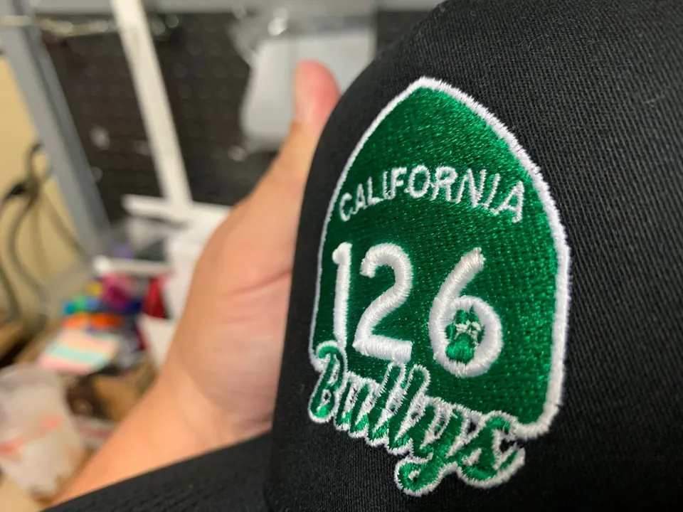 Green California 126 Bullys highway sign patch embroidered on a black hat